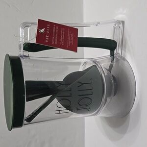 Rae Dunn "Holly Jolly" Batter Dispenser & Measuring Cup Set Green NWT